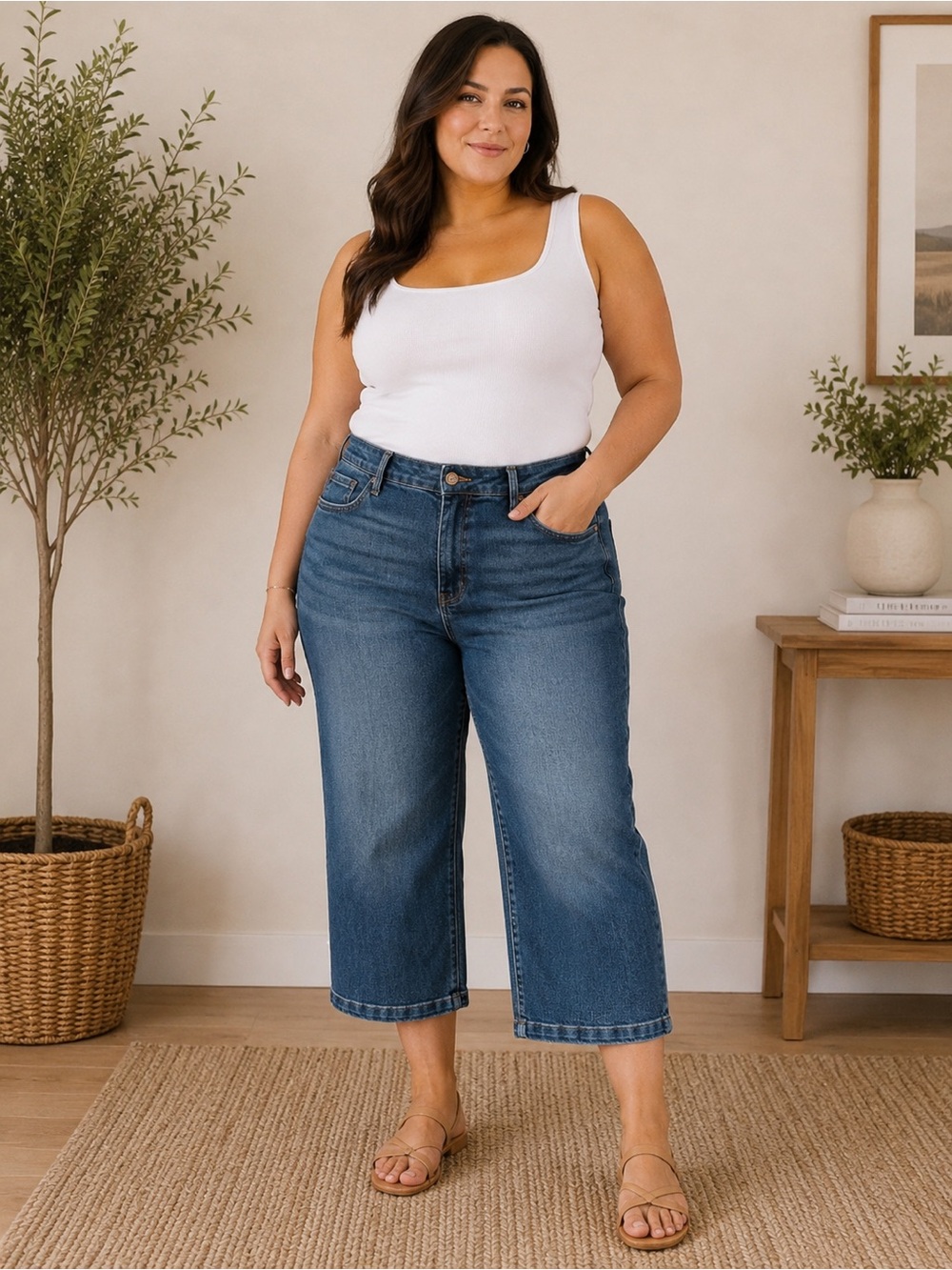 Judy Blue Mid-Rise Cropped Wide-Leg Jeans — Blue Wash
